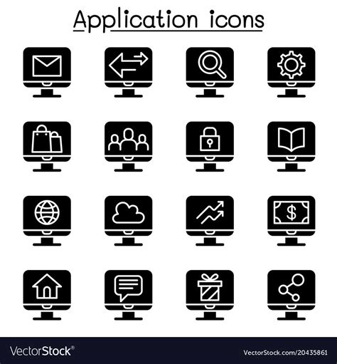 Computer Application Icon Set Royalty Free Vector Image