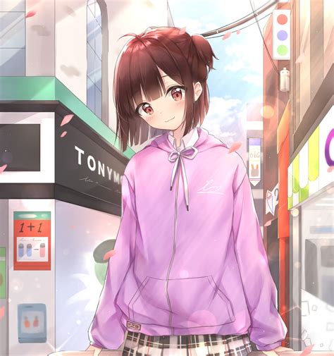 Download 480x800 Anime Girl Sweater Cute Street Short Hair