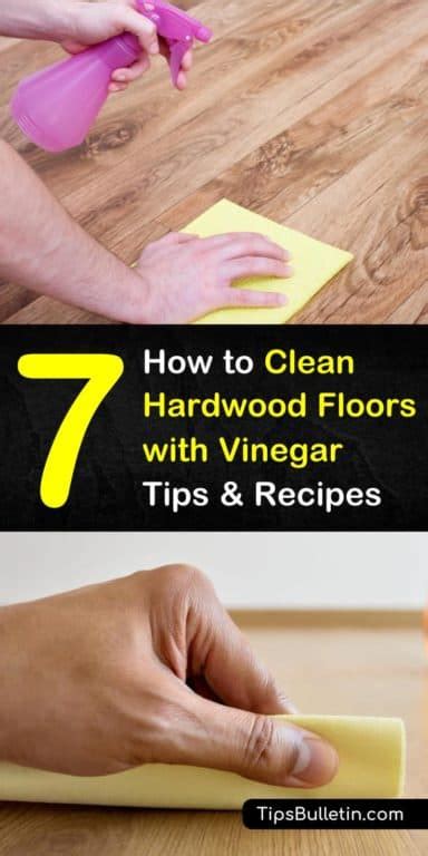 One of the ways to clean a wood floor with vinegar and water is to use a microfiber cloth, dip it into the bucket of vinegar water (1/2 cup of vinegar to 1 gallon of water) wring it out almost dry and clean the floor on your hands and knees. 7 Tips and Recipes to Clean Hardwood Floors with Vinegar