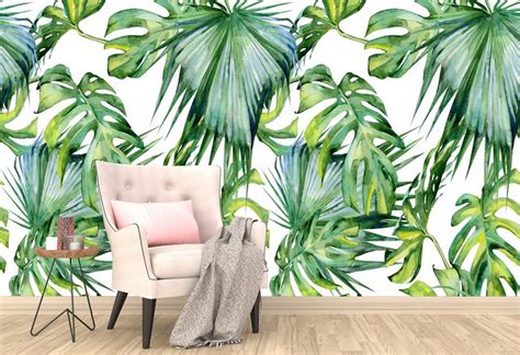Tropical Leaves Peel And Stick Wallpaper Floral Removable Etsy