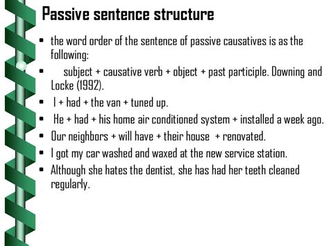 Here you will find some examples of how to form the passive depending on the tense. Causative verbs - презентация онлайн