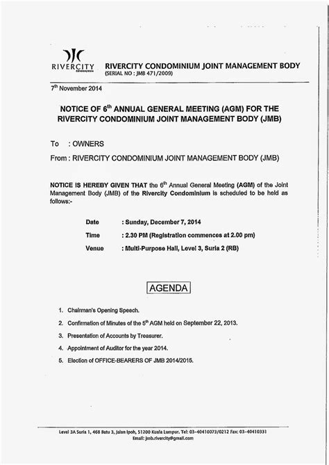 Myrivercity Notice Of 6th Annual General Meeting Agm For The