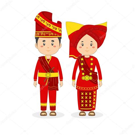 Baju Adat Sumatera Barat Kartun Couple Character Wearing West Sumatra