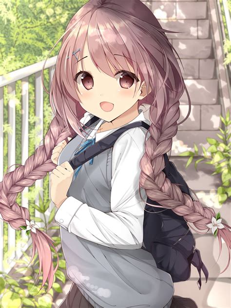 Download 1536x2048 Anime Girl Braids Twintails School Uniform Moe