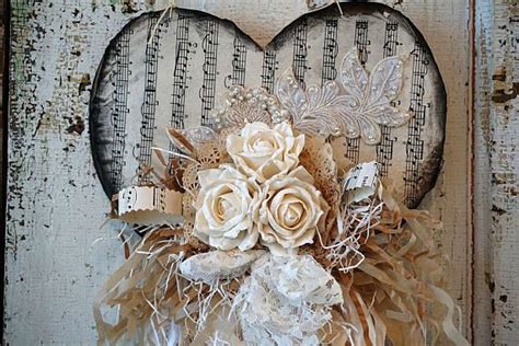 White Tattered Heart Wall Hanging Shabby Cottage Chic Embellished