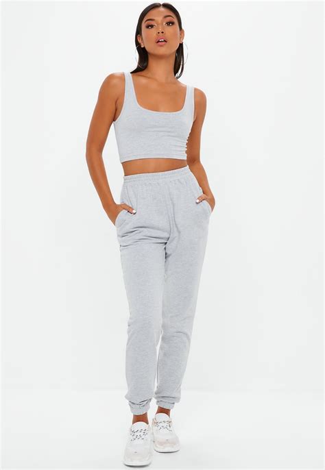 Gray Loopback Slim Leg Joggers Missguided Joggers Outfit Women