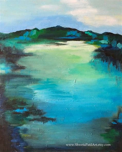Print Mountain Lake Turquoise Blue Teal Abstract Contemporary Modern