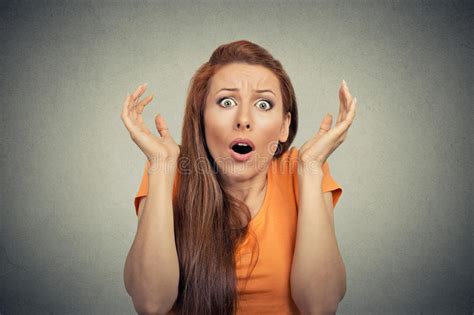 Frightened Shocked Scared Woman Looking At Camera Stock Photo Image