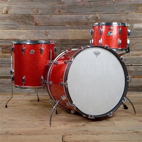 Ludwig 131622 3pc Drum Kit Red Sparkle 70s Used Vintage Drums
