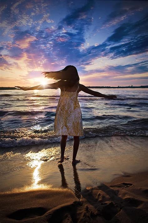 Beach Stroll Girl Sunset Summer Vacation Sand Seascape Sea Joy Happiness Pikist