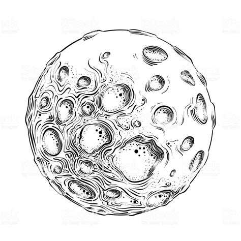 Hand Drawn Sketch Of Moon Planet In Black Isolated On White En 2020
