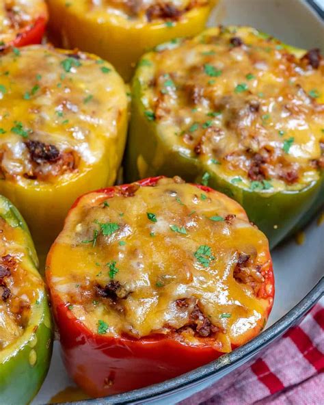 easy stuffed bell peppers with ground beef and rice recipe stuffed peppers bell pepper