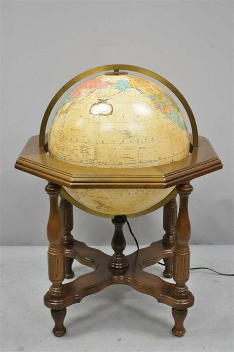 Vintage Replogle Large Lighted Globe On Cherry Stand Base At 1stdibs