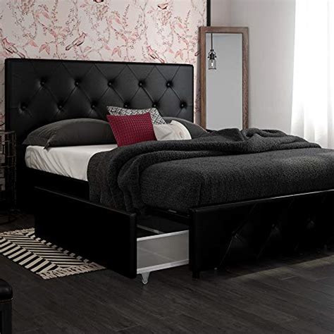 dhp dakota upholstered platform bed with storage drawers black faux leather queen a must