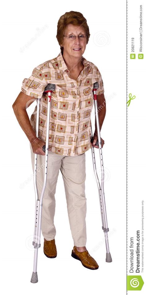 Mature Senior Elderly Woman Crutches Isolated Royalty Free