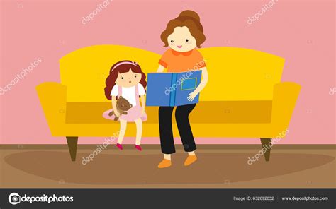 mother daughter sitting sofa reading book vector illustration vector de stock por