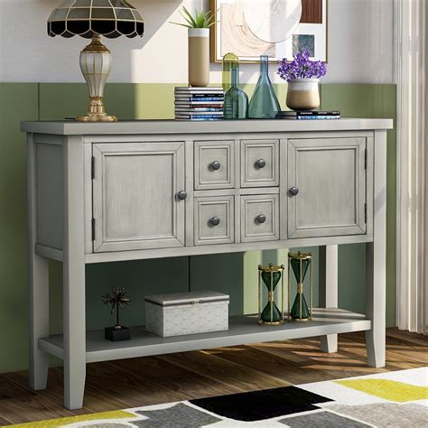 Accent Buffet Sideboard Desk For Kitchen 46 X 15 X 34 Console Table With 4 Storage