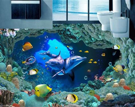 Beibehang Custom 3d Floor Film Picture Hd Underwater World Dolphin