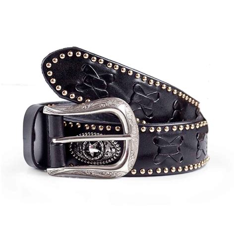 Texas Star Studded Belt And Western Buckle 1 5 Real Leather LATICCI