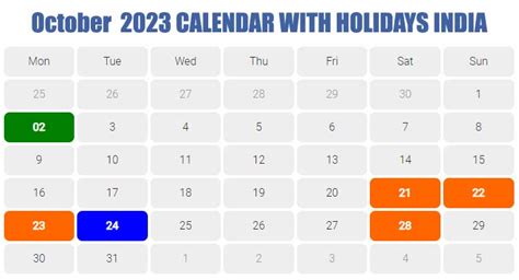 Holidays In October 2023 October 2023 Calendar With Holidays India