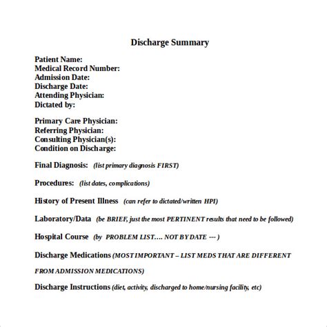 Free 11 Sample Discharge Summary Templates In Pdf Ms Word