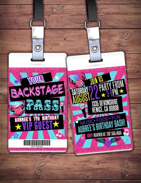 Retro Neon VIP PASS Backstage Pass Vip Invitation Etsy Rock Star Birthday Rockstar Birthday