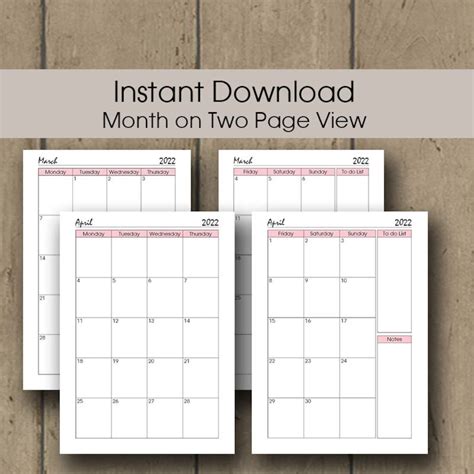2022 Calendar Page Printable 2022 Monthly Planner Insert Etsy 2022
