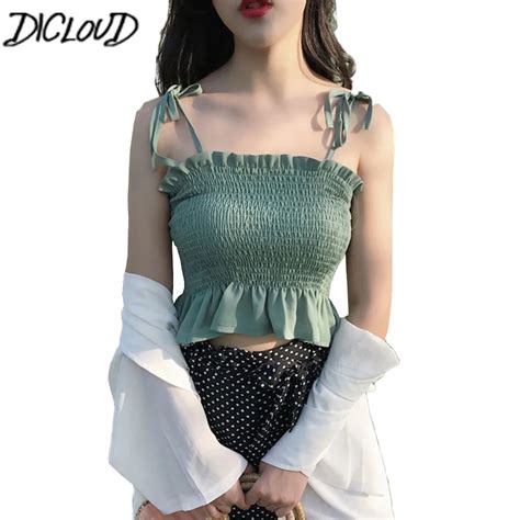 Dicloud Solid Tie Bow Camis Streetwear Tube Top Women Fashion Ruched Pleated Crop Top Sexy