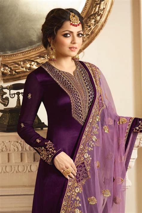 Amazing Purple Designer Salwar Suits With Embroidery With Duppta
