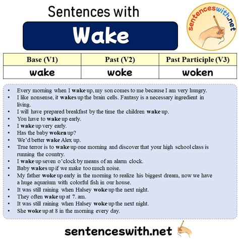 Sentences With Wake Past And Past Participle Form Of Wake V1 V2 V3