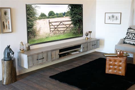 Gray Rustic Barn Wood Style Floating Tv Stand Entertainment Center