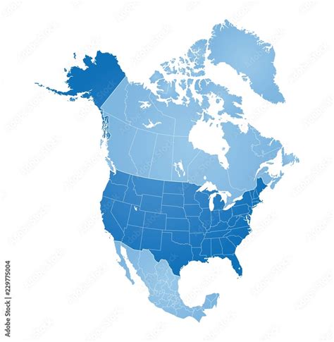 Map Of North America Usa Canada Mexico And Greenland Stock Vector