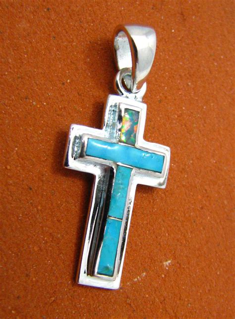 Turquoise And Opal Silver Cross Pendant Tsc Silver Cross Pendant