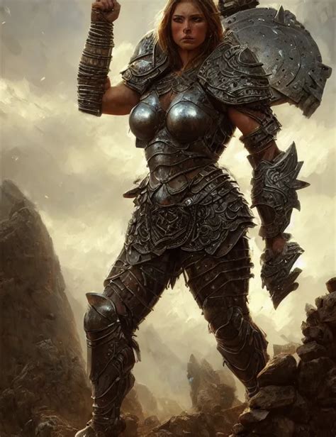 Muscular Female Warrior Princess Wearing Heavy Plate Stable Diffusion
