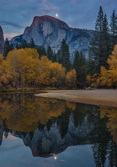House Under A Rock — Moonrise Reflection Half Dome And The Merced