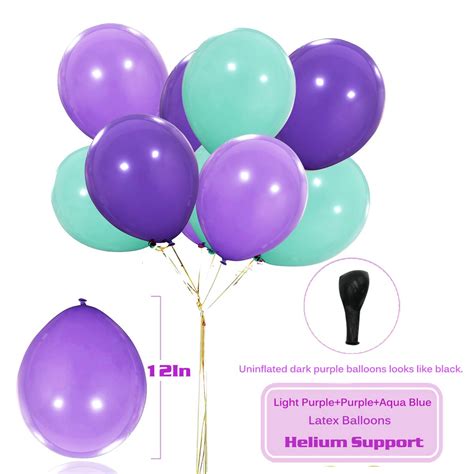 Mermaid Balloons 40 Pack 12 Inch Light Dark Purple Seafoam Blue Latex Balloons With Confetti