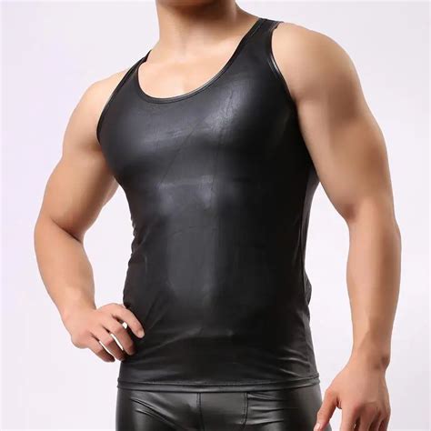 C Brand New Men Sexy Leather Tank Tops Undershirts For Fun Party Vest