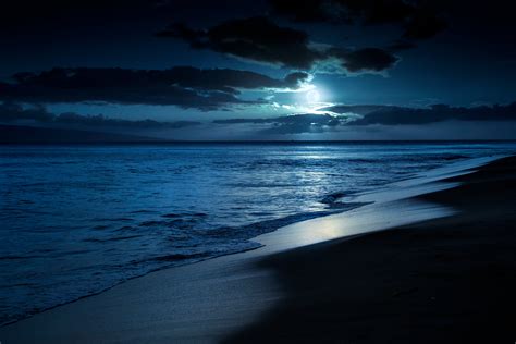 Moonlight Sea Beach Luna Blue Ocean Water Photos