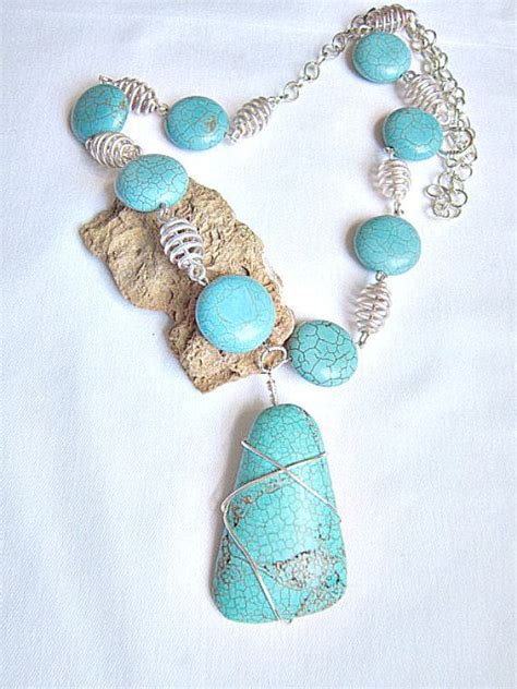 Turquoise Wire Wrapped Necklace With Turquoise Coin Beads Id On