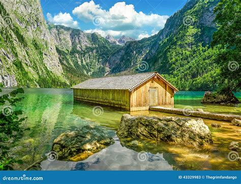 Stary Boathouse Obersee Jezioro Berchtesgaden Obraz Stock Obraz