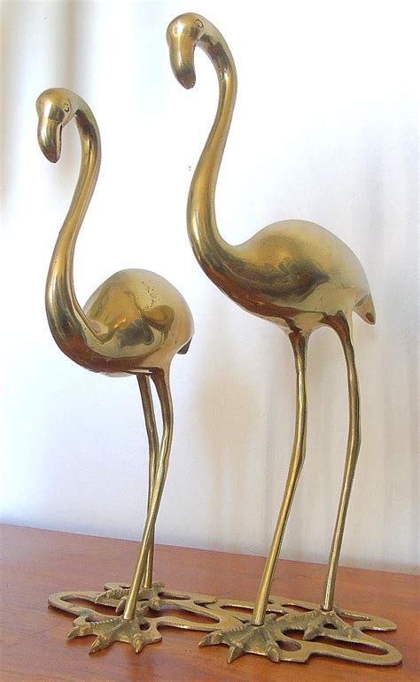 Pair Of Brass Flamingo Sculptures At 1stdibs