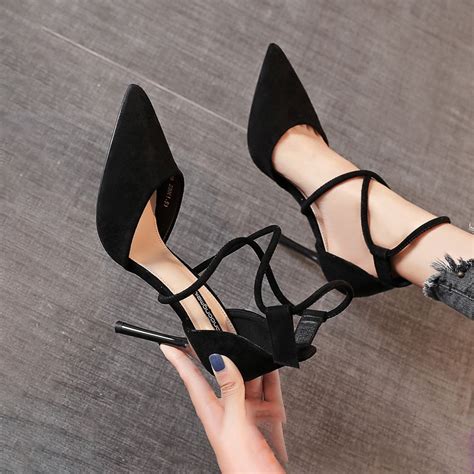 korean black high heels women s pointed toe stiletto sandals shopee philippines