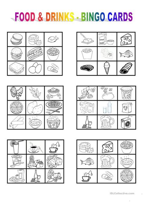 Food And Drinks Bingo Cards English Esl Worksheets For Printable