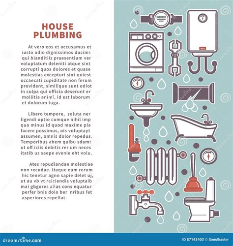 House Plumbing Vector Poster Infographics Of Bathroom And Kitchen Icons