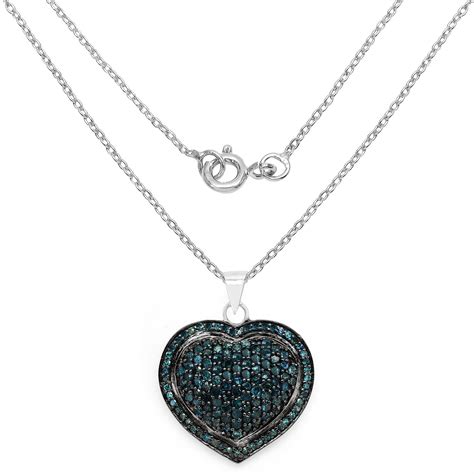 Blue Diamond Heart Shape Pendant And Necklace