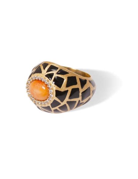Misis Artemide Ring Sterling Silver Gold Plated Enamel Cubic Zirconia