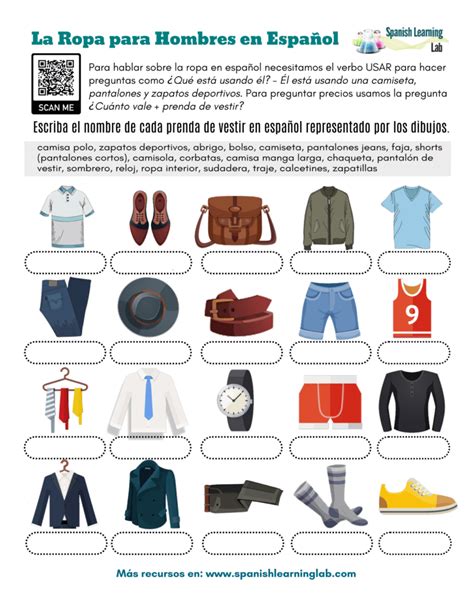 Men S Clothes In Spanish Pdf Worksheet Spanish Learning Lab