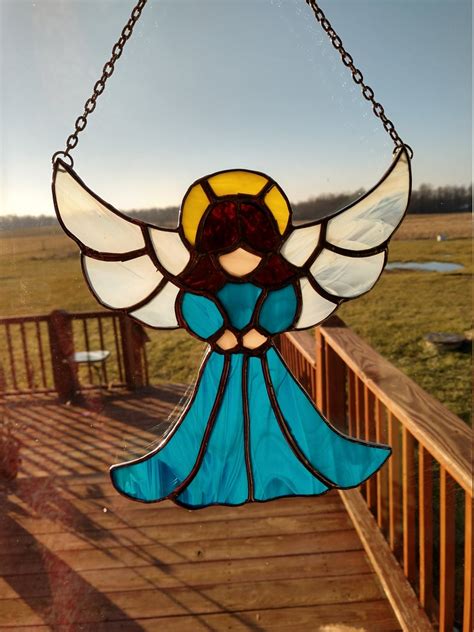 Stain Glass Angel Etsy Stained Glass Angel Stained Glass Stain