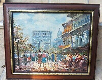 J GARRAH Oil On Canvas Painting Signed Triumphal Arch Street Paris