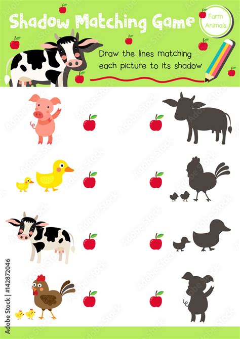 Shadow Matching Game Of Farm Animals For Preschool Kids Activity